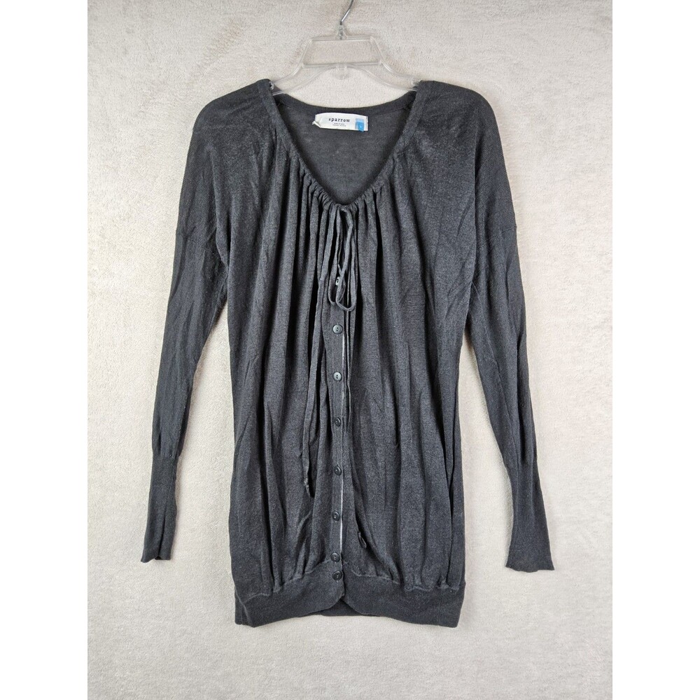 Sparrow Anthropologie Linen Blend Button Front Tie Neck Blouse Top Size S